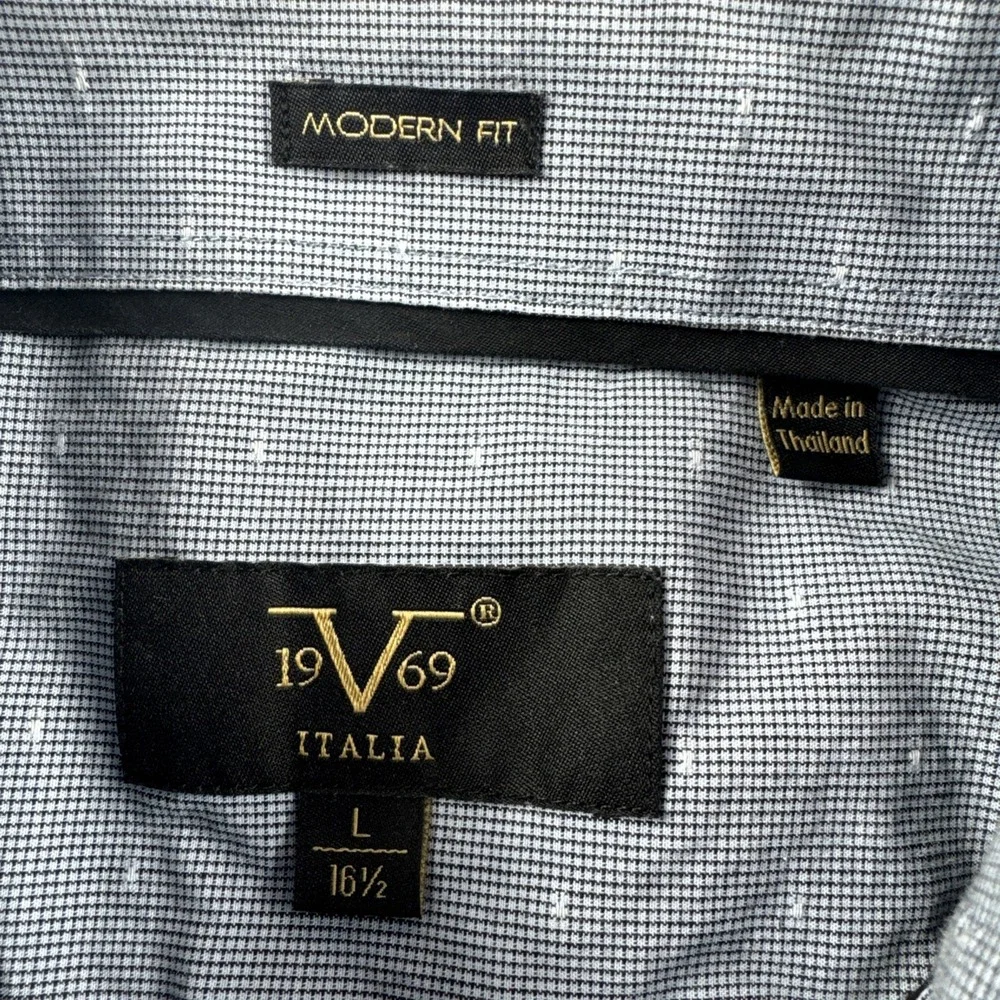 Versace 19.69 Italia Dress Shirt Mens L Blue Geometric Long Sleeve Modern Fit